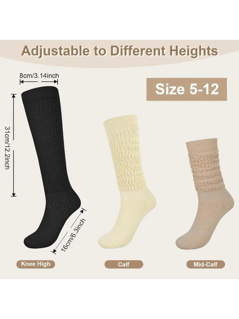 🧦Women's Red White 6 Pairs Slouchy Socks Long Knee High Boot Socks
